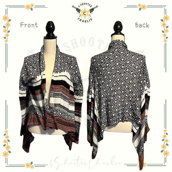 BKE Women's Knit Open Front Cardigan Sweater Striped Asymmetrical Hem Medium - Picture 1 of 7